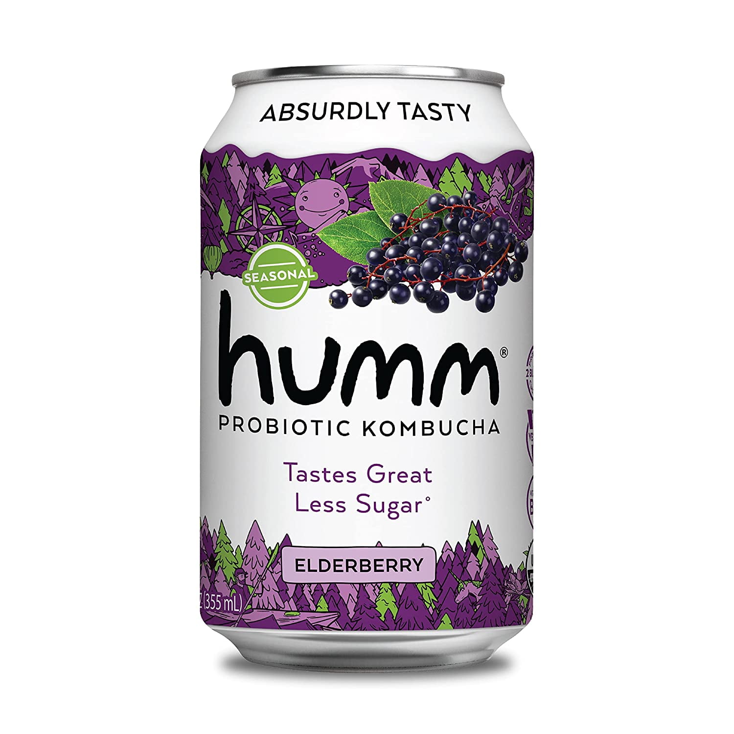Humm Kombucha, Elderberry, 12 Pack, 12 oz Cans
