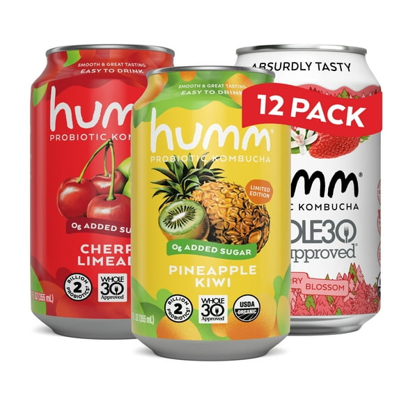 Humm Kombucha Whole30 Approved, Summer Variety, 12 Pack, 12 oz Cans