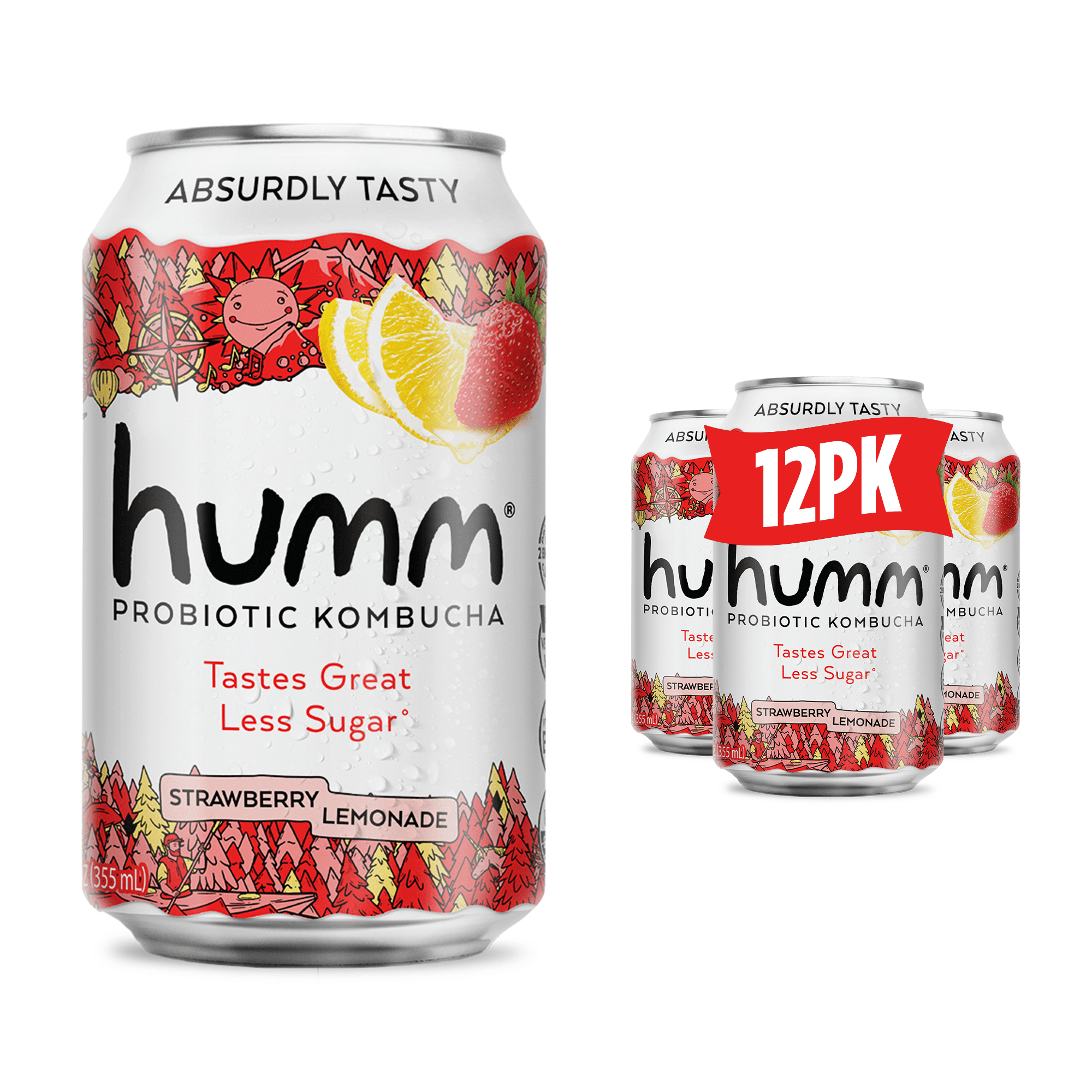 Humm Kombucha, Strawberry Lemonade, 12 Pack, 12 oz Cans - Walmart.com