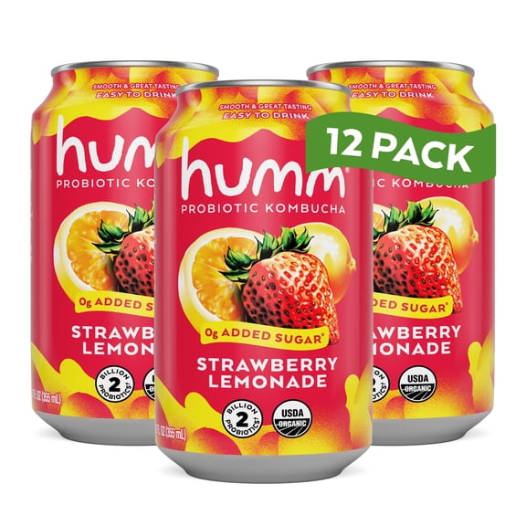 Humm Kombucha, Strawberry Lemonade, 12 Pack, 12 oz Cans