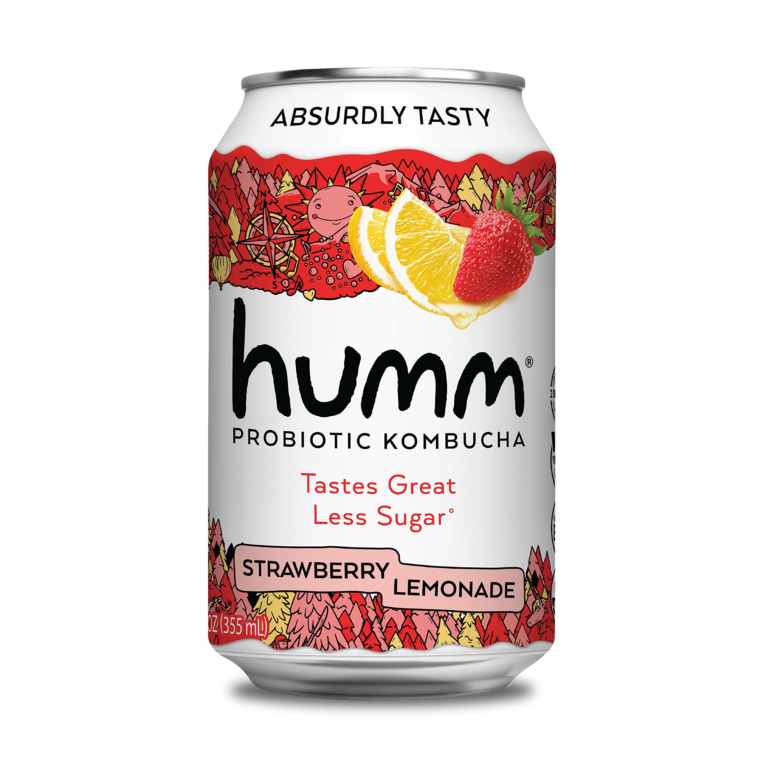 Humm Kombucha Strawberry Lemonade Organic, Vegan & GMOFree (24 Pack