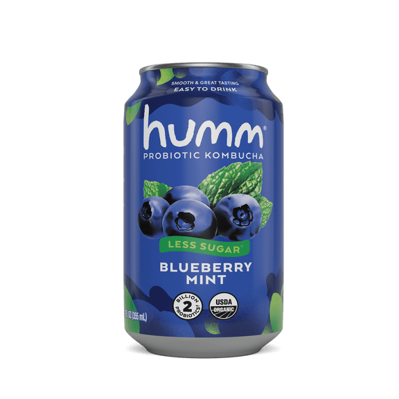 Humm Kombucha Tea, Blueberry Mint, Probiotic, Organic, 12oz Can