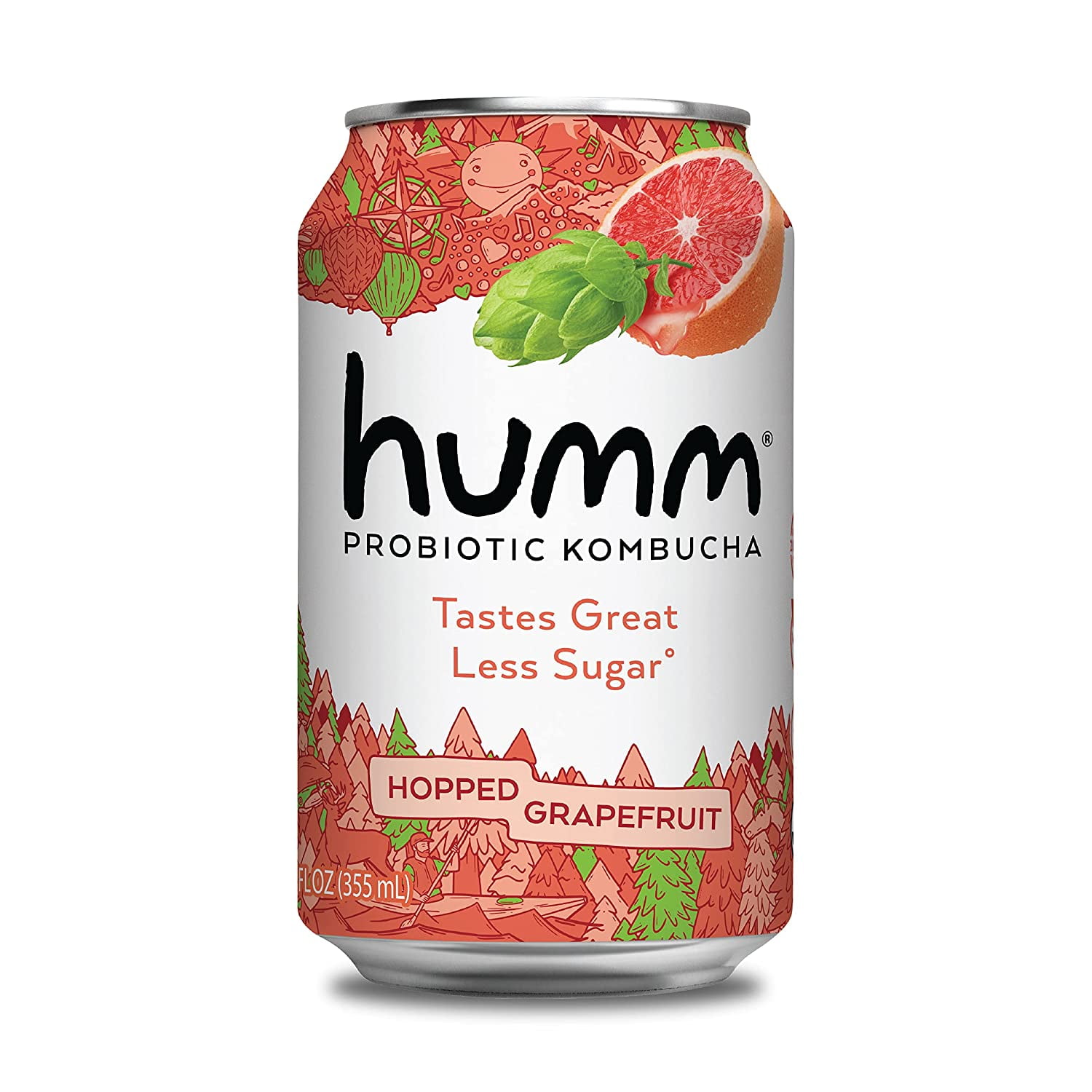 Humm Kombucha Tea, Hopped Grapefruit, 12 Pack, 12oz Can