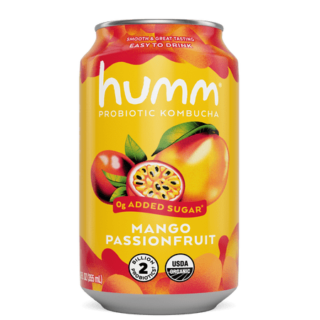 Humm Kombucha Tea, Mango Passionfruit, Probiotic, Organic, 12oz Can