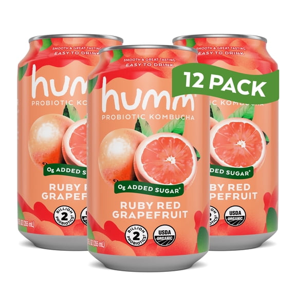 Humm Kombucha Ruby Red Grapefruit, 12 Pack, 12 oz Cans