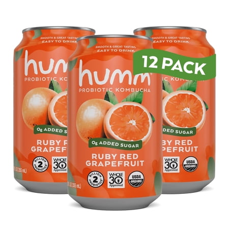 Humm Kombucha Whole30 Approved, Ruby Red Grapefruit, 12 Pack, 12 oz Cans