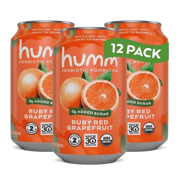Humm Kombucha Whole30 Approved, Ruby Red Grapefruit, 12 Pack, 12 oz Cans
