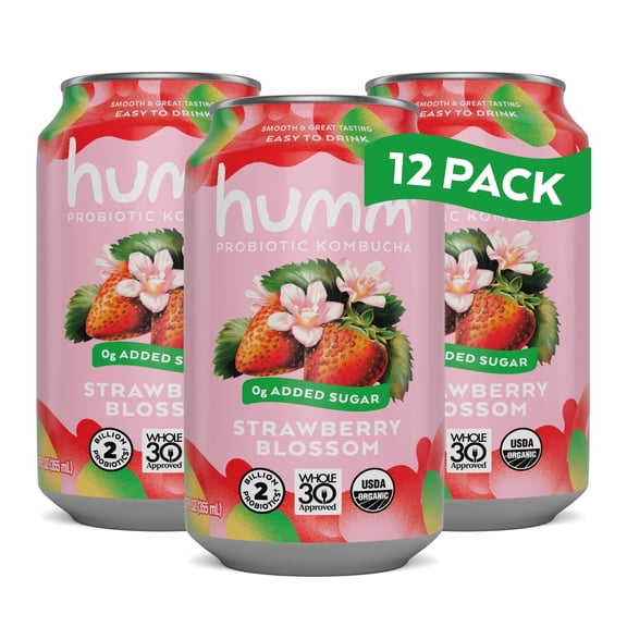 Humm Kombucha, Strawberry Blossom, 12 Pack, 12 oz Cans