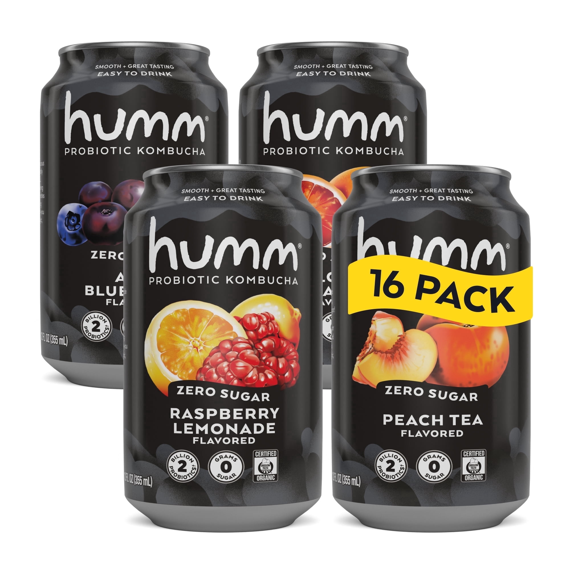 Humm Kombucha Zero Sugar Drink, Keto-Friendly, 12 oz Cans, Variety
