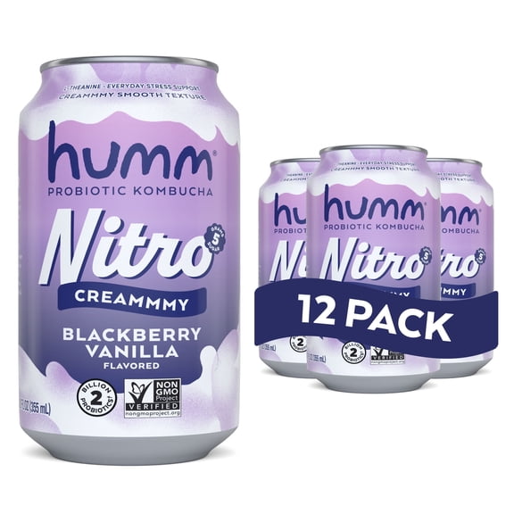 Humm Nitro Kombucha Blackberry Vanilla, 12 fl oz (Pack of 12)