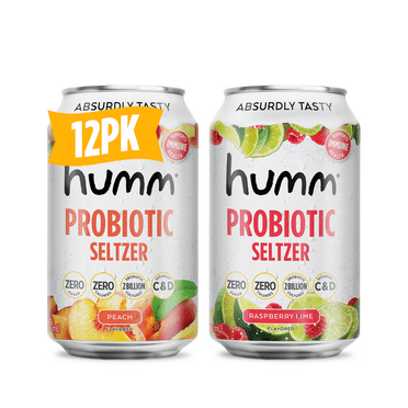 Humm Sparkling Water Variety Pack, Peach & Raspberry Lime Seltzer, 12 Pack, 12 oz Cans
