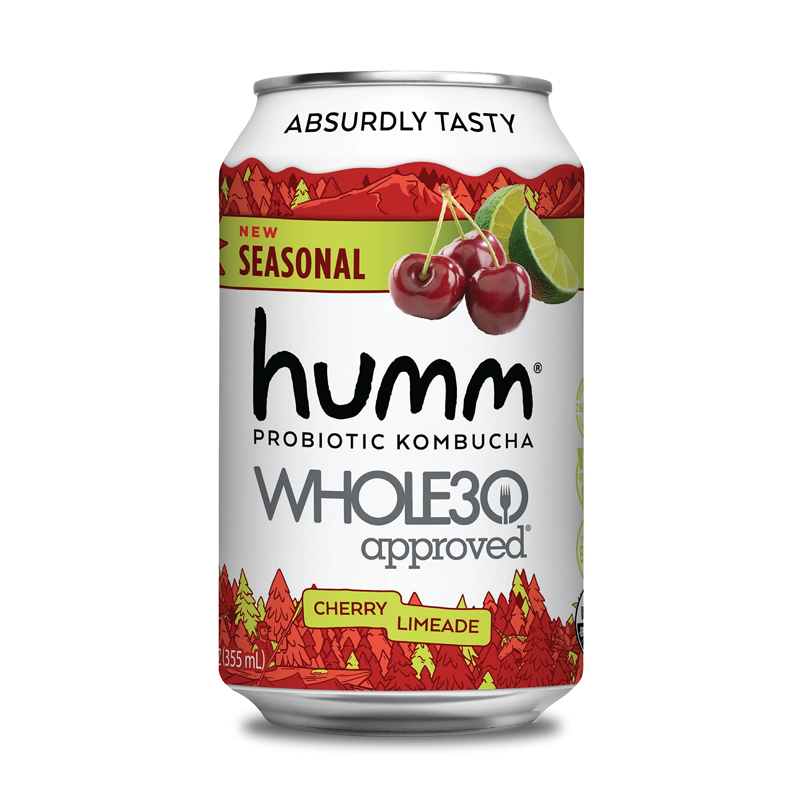 Humm Whole30 Approved Kombucha Cherry Limeade Organic, Vegan & GMO