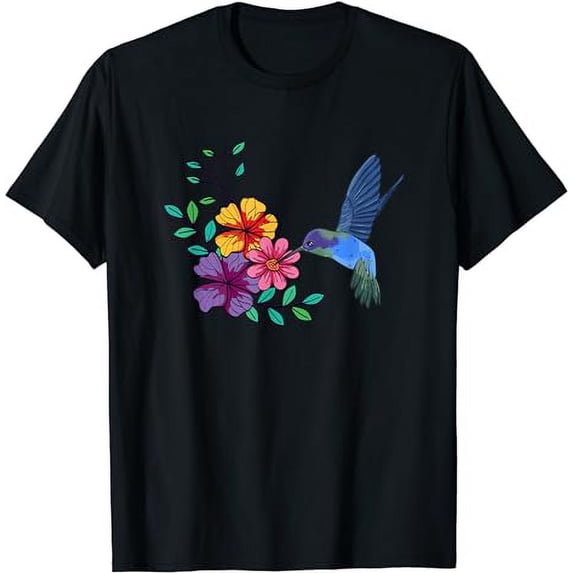 Hummbingbird Drinking Flower Floral Colorful Humminbird Bird T-Shirt