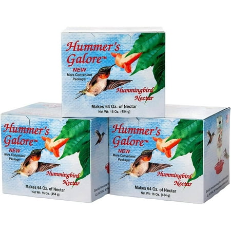 Hummer's Galore Hummingbird Food - Ready-to-Mix Hummingbird Nectar, All-Natural Nectar Collector Formula, No Preservatives or Dyes, Makes 192 oz (Pack of 3)
