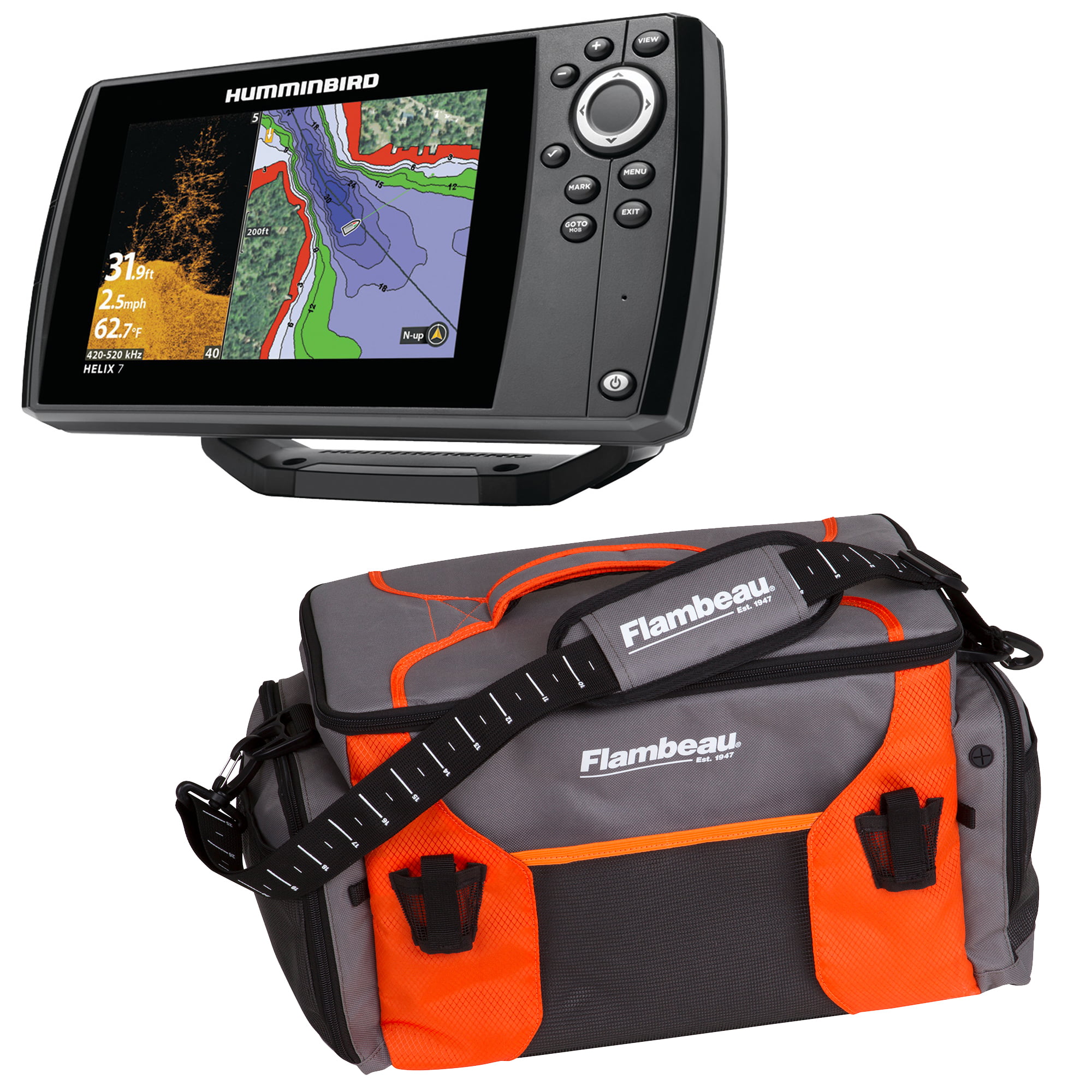 Humminbird 410300-1 HELIX 7 CHIRP DI GPS G2 Fishfinder & Flambeau R50D  Ritual Large Duffle & Tackle Bag 