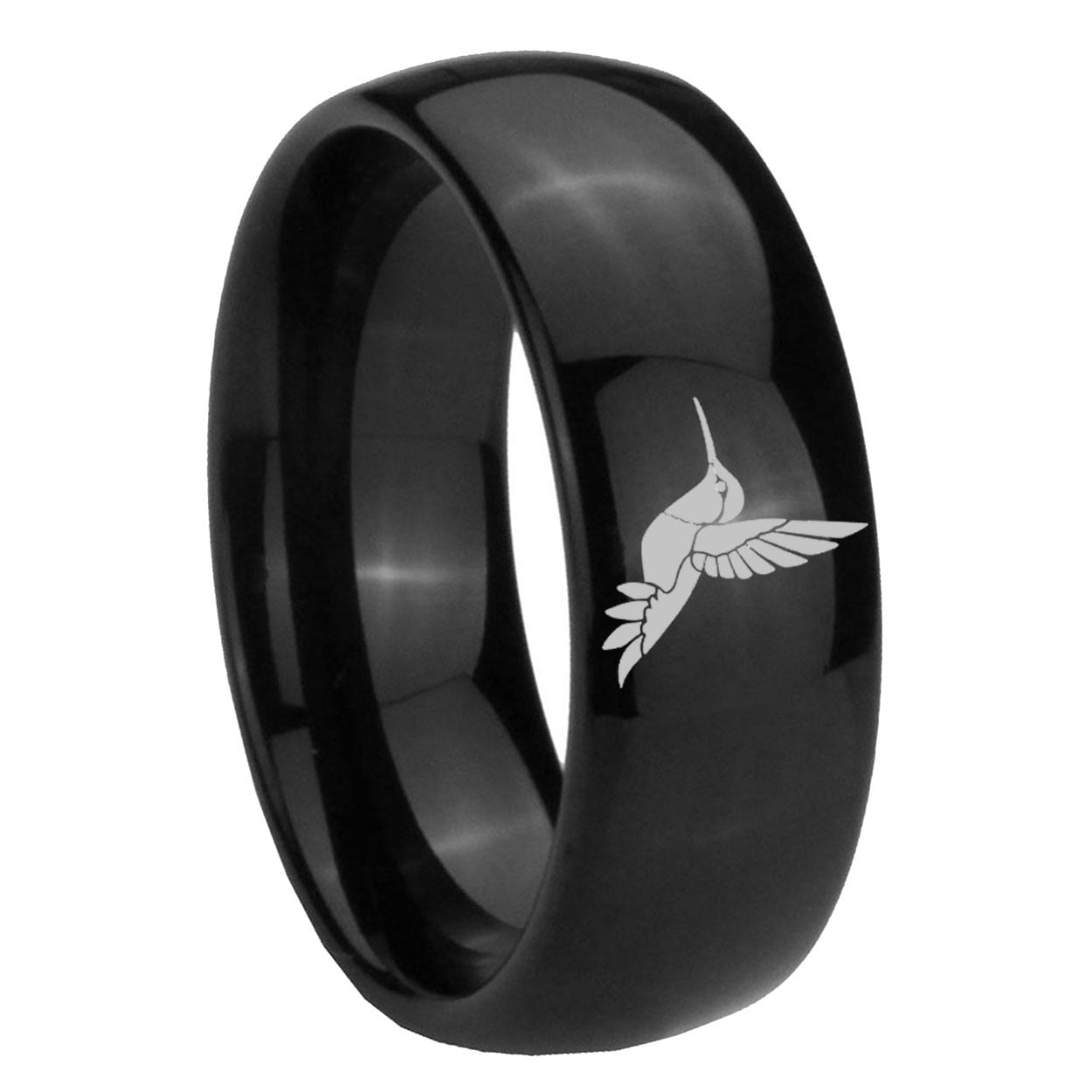 Hummer Made Rings Humming Bird 8MM Black High Polish Dome Tungsten Promised Ring ...