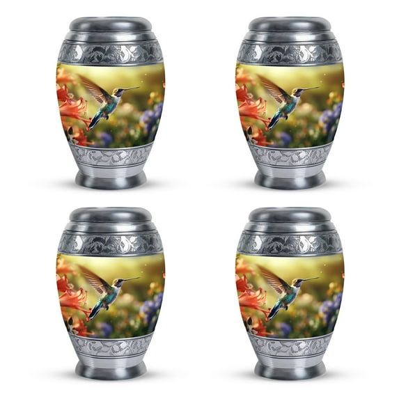 Humming Bird Flying Near Lilly Flower - Small Ashes Keepsake - Funeral Urn - Urn For Ashes For Women - Decorative Urns (Size-3inch,4pcs)