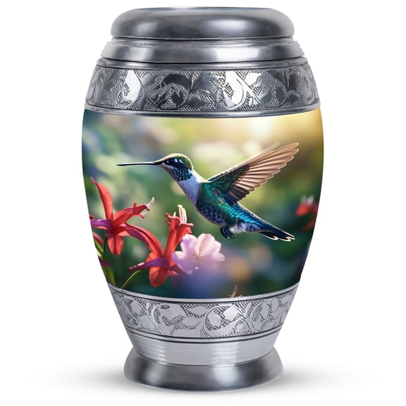 Humming Bird Flying Near Lilly Flower - Small Urns For Human Ashes Keepsake - Memorial Keepsakes For Ashes - Urns For Cremation Ashes - Ashes Holder (Size-3nch,1pcs)