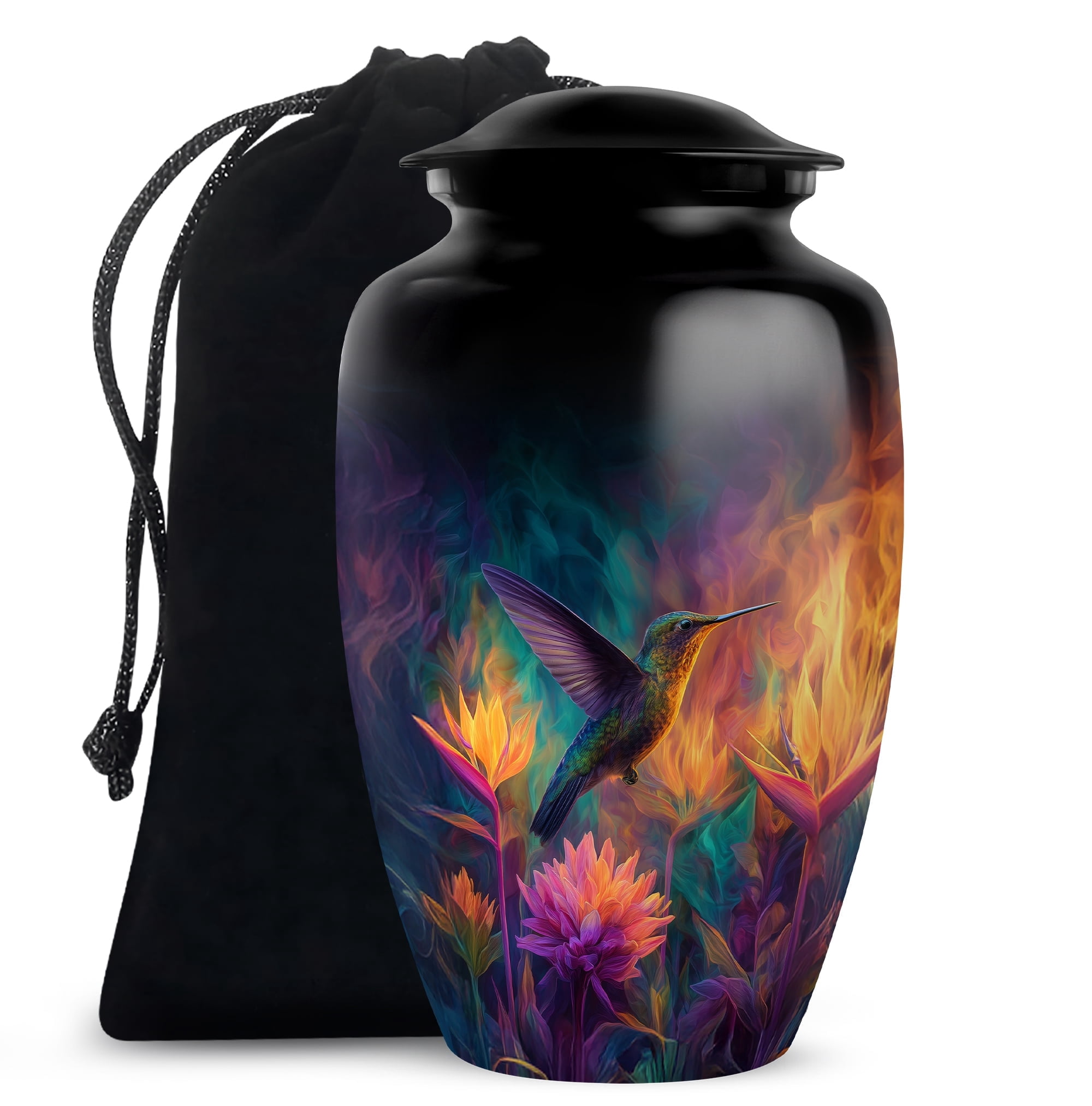 Humming Bird Funeral Urn For Ashes For Women - Flowers Memorial Urns For Adult Male - Decorative Burial Urns For Human Ashes - Black Cremation Urn For Mom & Dad - Large 10 Inch