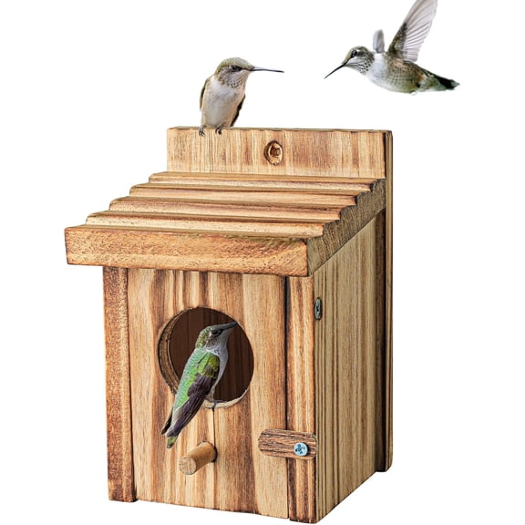 Humming Bird Houses for Outdoor Hanging Small Bird Nesting Box - Wood Nest for Wren, Chickadee, Robin, Hummingbird, Parakeet - Perch House for Outdoors Birdhouse Birds - Made of Pine Wood