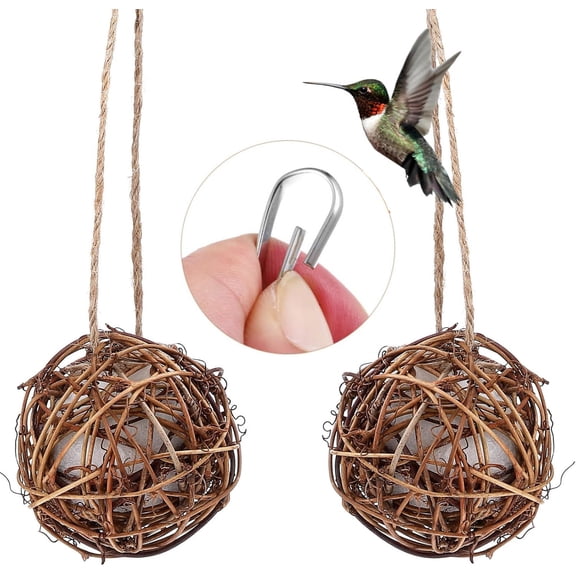 Humming Bird Houses for Outside Hanging,Bexikou Bird Nesting Balls for Wild Birds,Hand Woven Hummingbird Nest,Bird Nesting Material for Garden Window Outdoor Home Decoration, 2 Pack