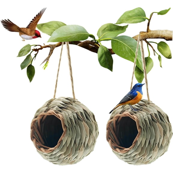 Humming Bird Houses for Outdoor Hanging, Natural Grass Bird Hut, Hand Woven Hummingbird Nest for Garden Window Outdoor Home