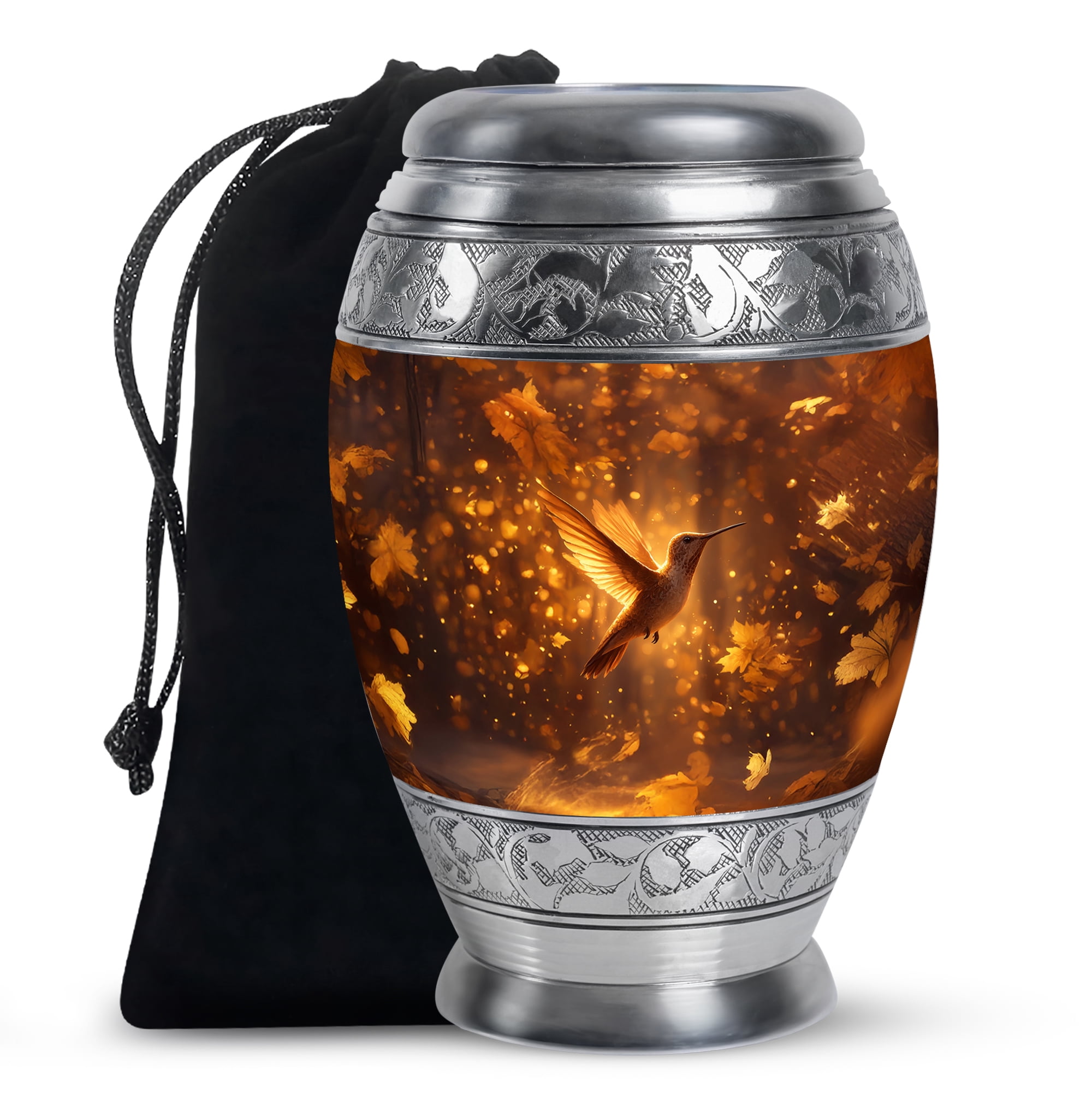 Humming Bird Large Decorative Urns For Human Ashes Adult Woman, Burial Urn For Uncle And Aunty, Funeral Urn For Grandmother, Brown Cremation Urns For Human Ashes, 10 Inch
