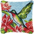 thumbnail image 1 of Humming Bird Red Flowers Latch Hook Pillow Cover Kits for DIY Handmade Throw Pillow Cross Stitch Latch Hook Pillowcase Rug Kits with Preprinted Color Pattern Canvas Crochet Yarn Kits 17''X 17''(ch89), 1 of 7