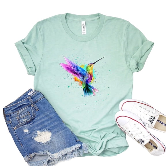 Humming Bird T-shirt Bird Lover Gift Minimalist Shirts Floral Tshirt Women's Birdwatcher Tee Animal Lover Shirt