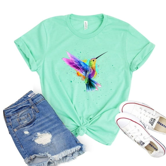 Humming Bird T-shirt Bird Lover Gift Minimalist Shirts Floral Tshirt Women's Birdwatcher Tee Animal Lover Shirt