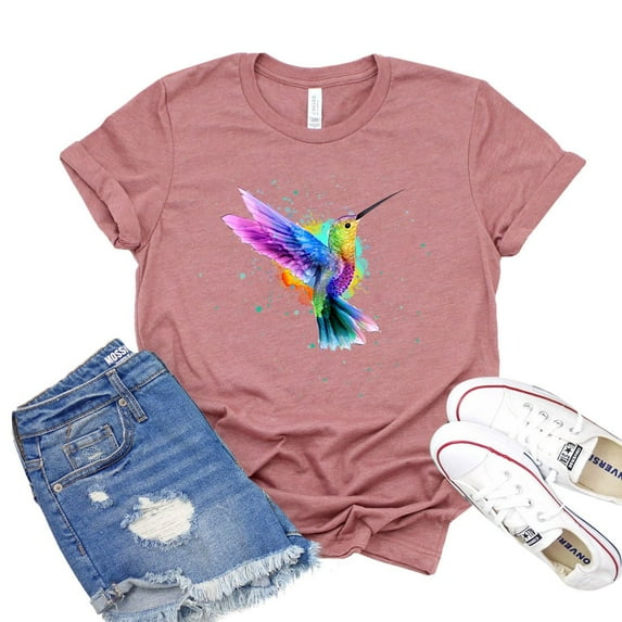 Humming Bird T-shirt Bird Lover Shirts Nature Tshirt Watercolor Bird Shirt Birdwatcher Gift Women's Hiking Tee