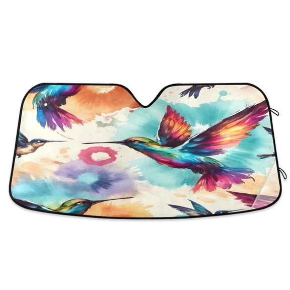 Humming Birds Tie Dye Car Windshield Sun Shade Foldable Car Front Window Visor Heat and UV Protection 55x27.6