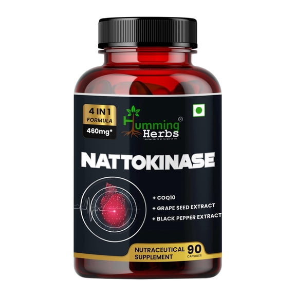 Humming Herbs Nattokinase Supplement with CoQ10, Grape Seed Extract & Black Pepper | 300mg | 90 Capsules | Dietary Supplement