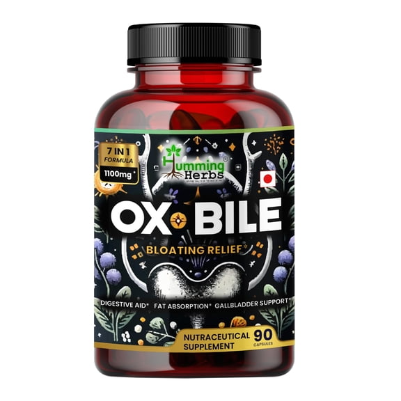 Humming Herbs Ox Bile Supplement with Betaine HCl, Bromelain, Inulin & Probiotic Blend | 90 Vegetarian Capsules | Dietary Supplement
