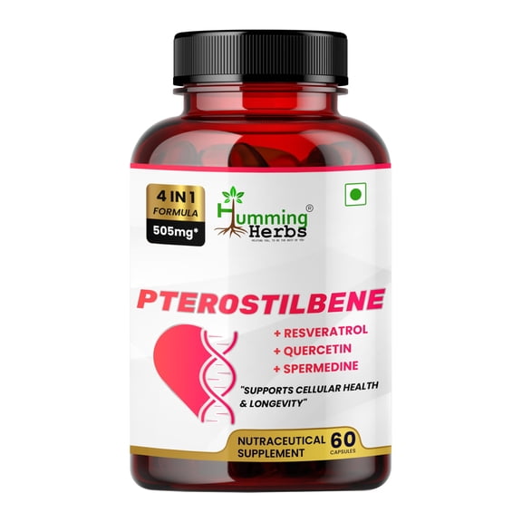 Humming Herbs Pterostilbene Supplement Complex with Trans-Resveratrol, Quercetin & Spermidine | 505mg Per Capsule | 60 Vegan Capsules | Dietary Supplement