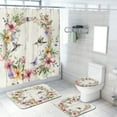 thumbnail image 1 of Hummingbird 4 Pcs Shower Curtain Set Spring Flower Bird Vintage Wooden Board with Non-Slip Rugs Toilet Lid Cover and Bath Mat Bathroom Decor Set, 72x72 Inch, 1 of 4