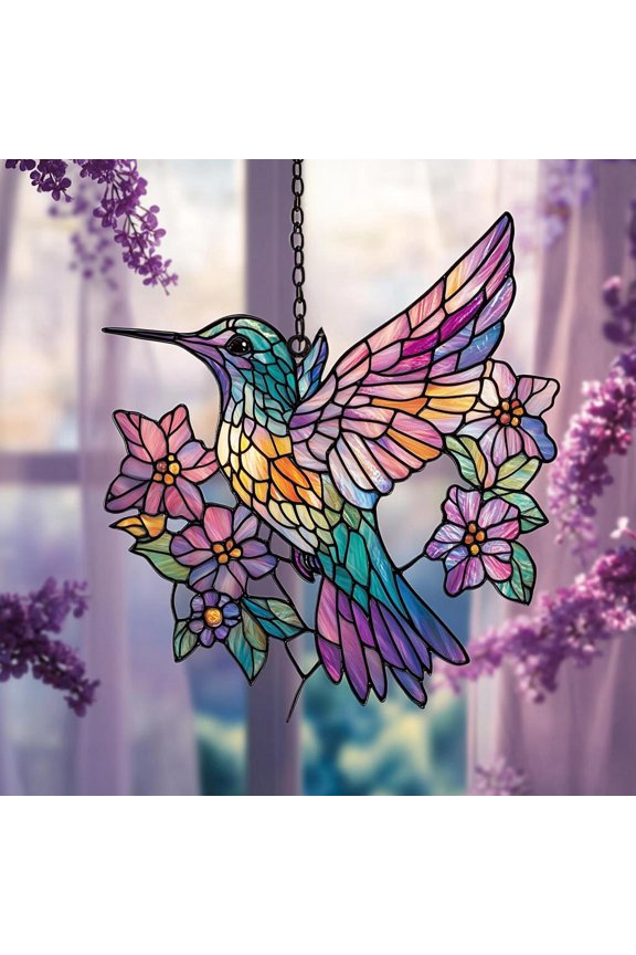 Hummingbird Acrylic Suncatcher, Floral Window Art