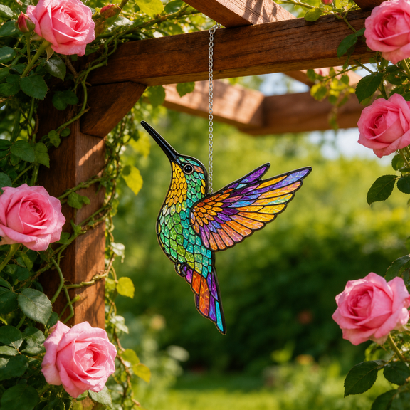 Hummingbird Acrylic Suncatcher Window Hanging, Citrine Bird Gift for Mom
