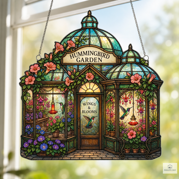 Hummingbird Acrylic Window Hanging Stained Glass Style Gift for Bird Lovers