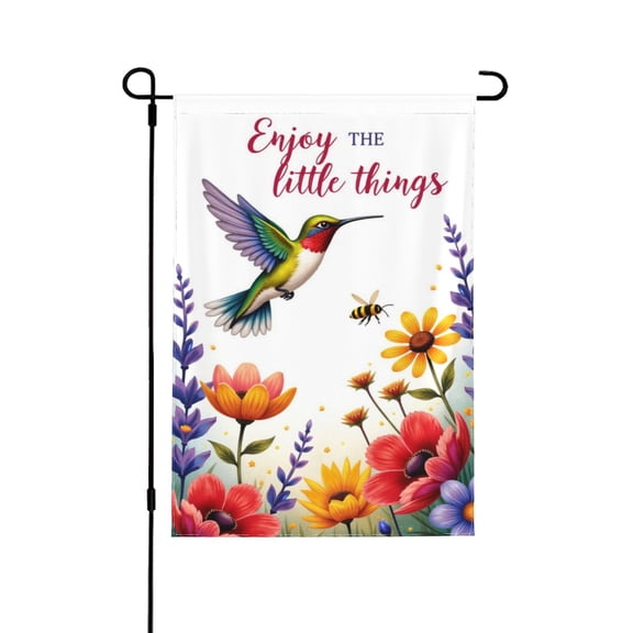 Hummingbird And Bee Floral Garden Flag 12x18 Inch Double Sided – Enjoy The Little Things Spring Summer Outdoor Yard Decoration For Porch Lawn Patio