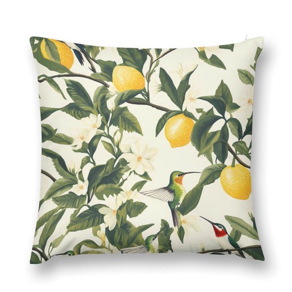 Hummingbird And Lemon Tree Throw Pillow Cases Plush Pillow Cover Decorative Pillowcases Zipper Closure Cushion Covers for Couch Living Room Bedroom 20 "x20 "