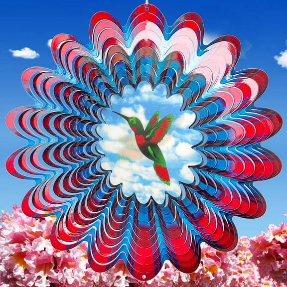 Hummingbird Animated Wind Spinner - 12In 3D Kinetic Hanging Sculpture, Creates Flying Hummingbird Animation Effect