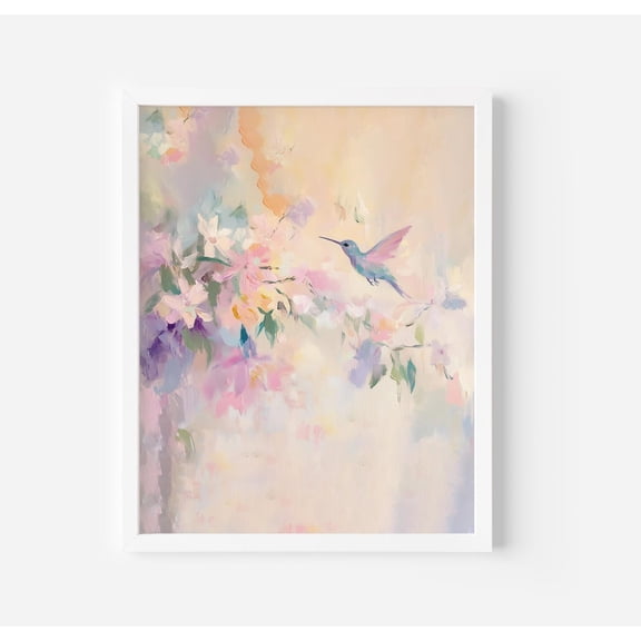 Hummingbird Art Poster Pastel Nursery Decor, Unframed Canvas Size 8x12 F03.1.19l952