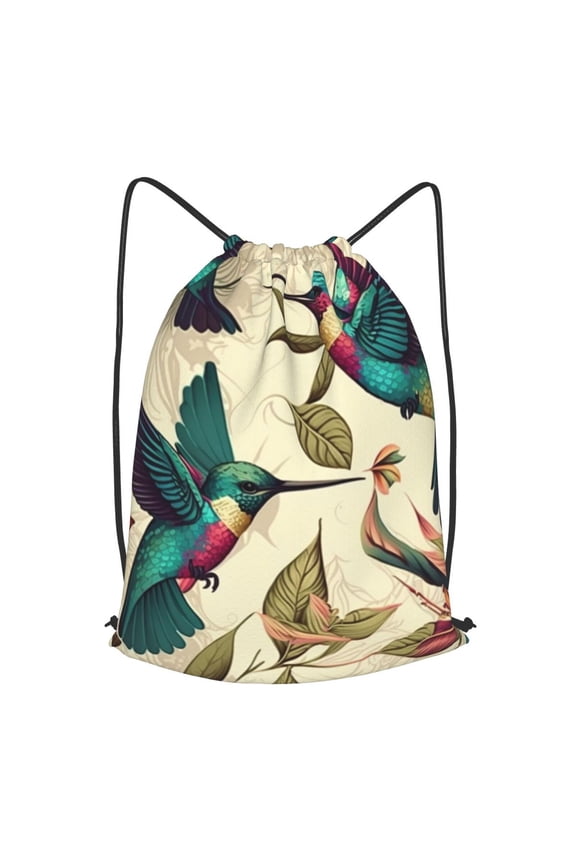 Hummingbird Art Vintage Drawstring Backpack Gym String Bag Sports Sackpack Cinch Sack, Small