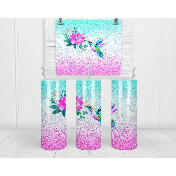 Hummingbird Attracted to Flowers 20 Oz Skinny Metal Tumbler w/Lid and Straw