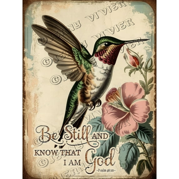 Hummingbird Be Still And Know That I am God Vintage Aluminum Sign 12x16 IN Bible Verse Wall Decor Scripture Quotes Décor