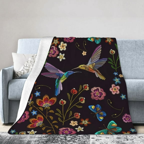 Hummingbird Bird Blanket Gifts For Kids Adults - Lightweight Throw Blanket For Bedroom Living Room Decor Soft Fuzzy Fleece Cozy Plush Bed Couch 80"X60"