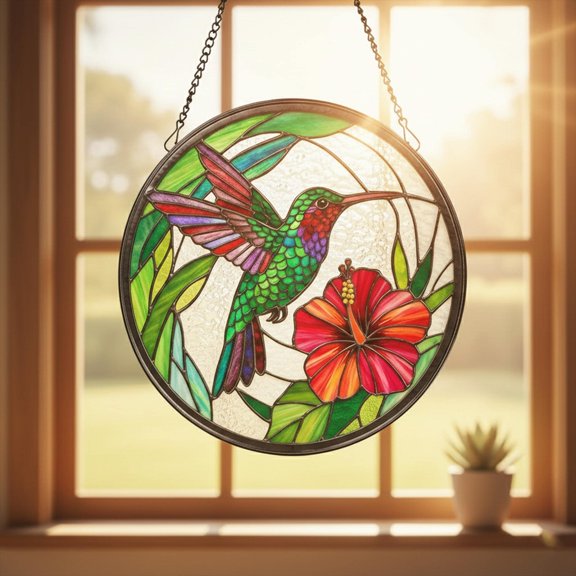 Hummingbird Bird Suncatcher, 2D Flat Acrylic, Colorful Window Hanging, Floral Nature Decor, Gift for Bird Lovers, Home Decor