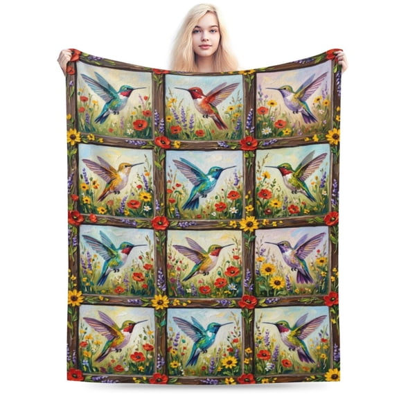 Hummingbird Blanket, Super Soft Flannel Bedding Throw Blanket, Cozy Plush Blanket Gifts for Men, Women for Couch, Sofa, Bed, Room Decor 50"x40"