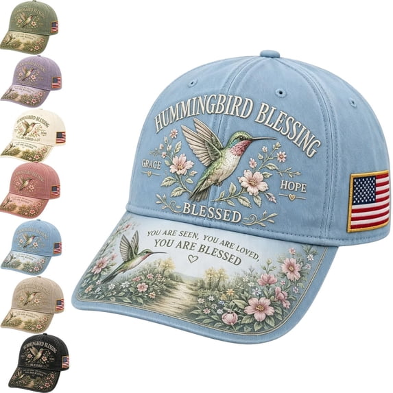 Hummingbird Blessing Faith Garden Morning Cap,Botanical Hummingbird American Flag Printed Baseball Cap,Lightweight Adjustable Casual Outdoor Sun Hat for Men & Women